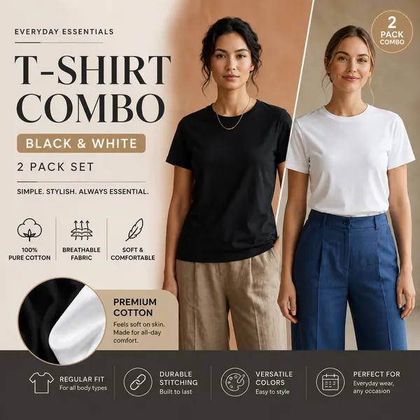 Black_and_White_Pure_Cotton_Tshirt_For_Women_|_(Pack_of_2)