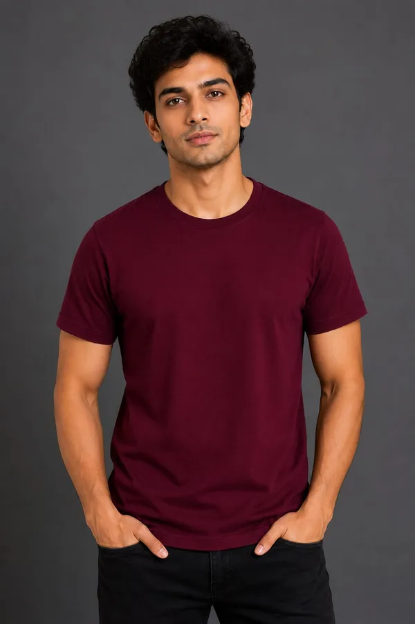 Maroon_Pure_Cotton_Round_Neck_Tshirt_for_Mens