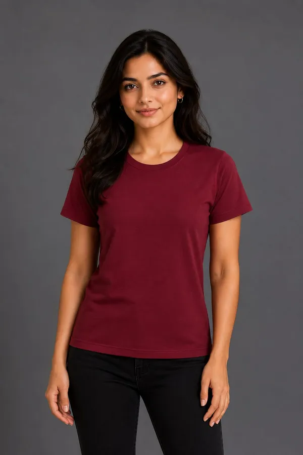 Maroon_Pure_Cotton_Round_Neck_Tshirt_for_Womens