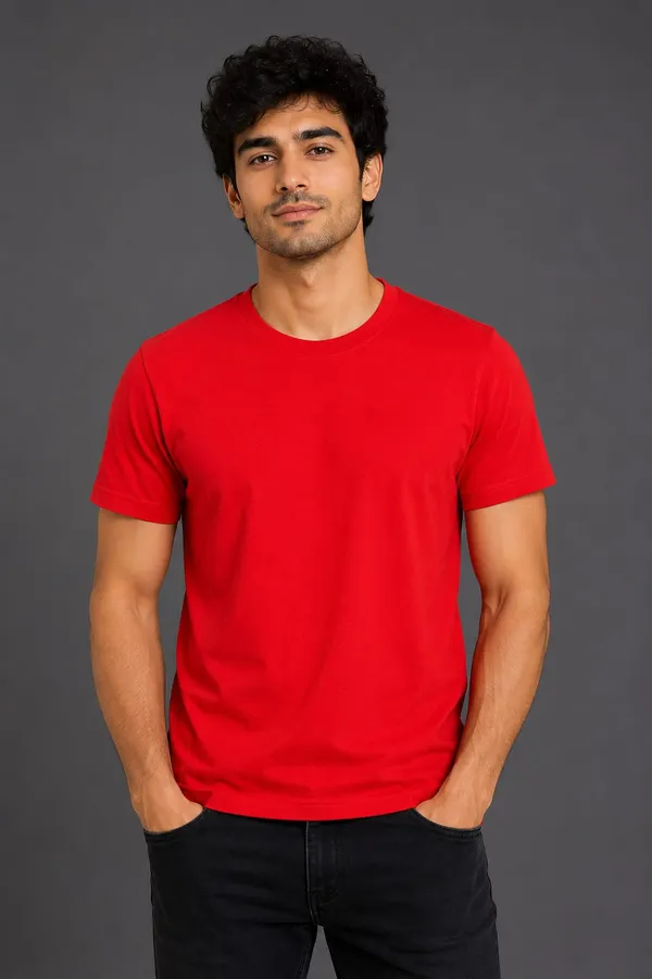 Red_Pure_Cotton_Round_Neck_Tshirt_for_Mens