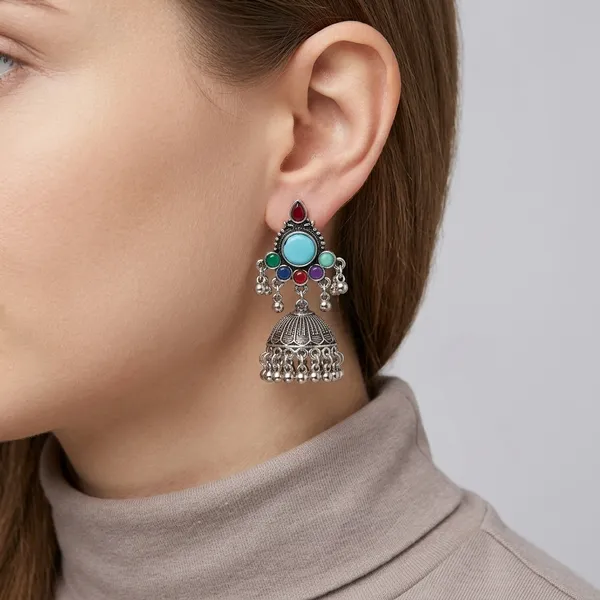 Oxidized_Silver_Owl_Stud_Earrings_With_Turquoise_And_Ruby_Accents