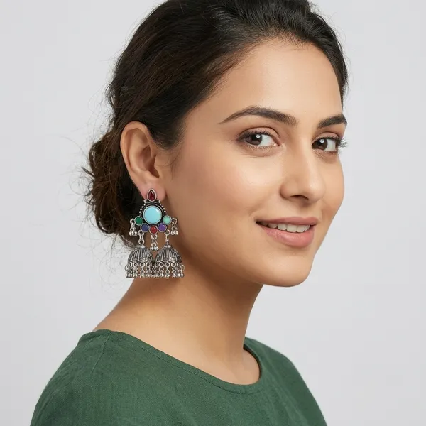 Oxidized_Silver_Owl_Stud_Earrings_With_Turquoise_And_Ruby_Accents