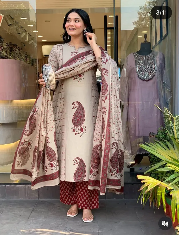 Women_Trendy_Cotton_Cream_Maroon_Kurta_With_Pant_and_Dupatta