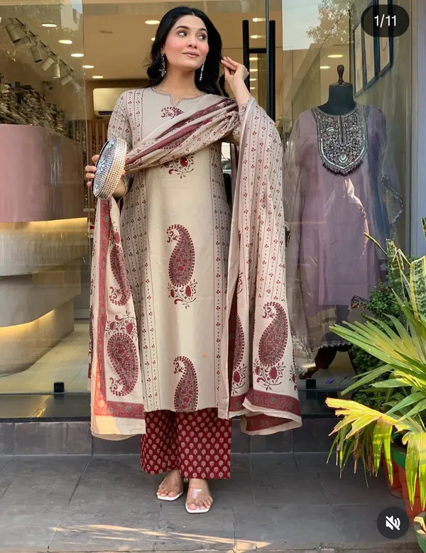 Women_Trendy_Cotton_Cream_Maroon_Kurta_With_Pant_and_Dupatta