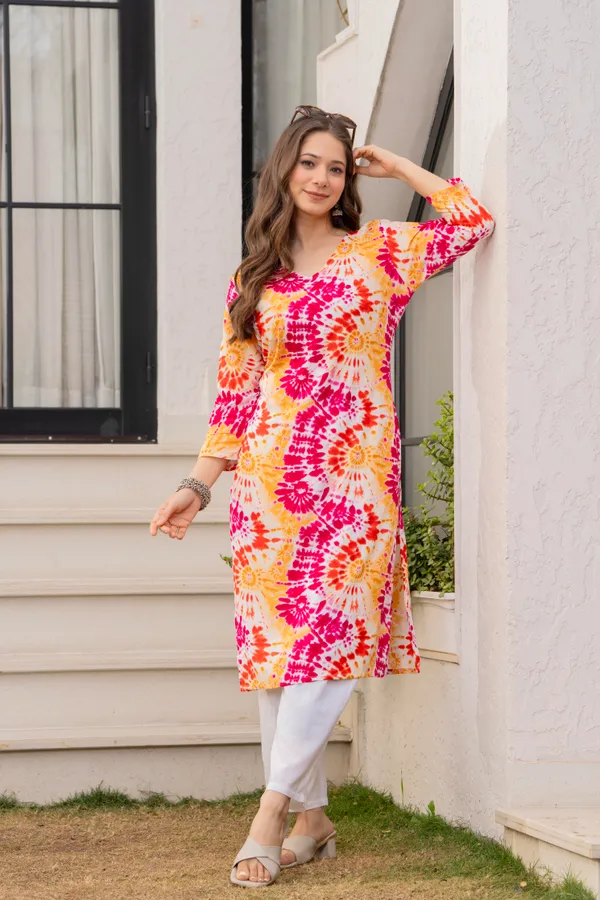 Yellow_Viscose_Rayon_Tie-Dye_Straight_Kurta_For_Women