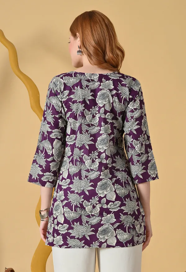 Purple_Viscose_Rayon_Floral_Print_Short_Kurta_For_Women