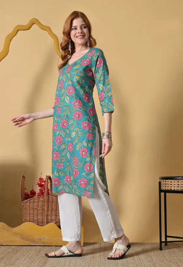 Rama_Green_Viscose_Rayon_Floral_Print_Straight_Kurta_For_Women