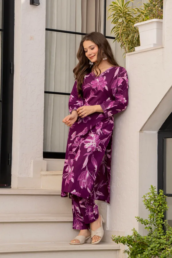 Purple_Viscose_Rayon_Floral_Print_Straight_Kurta_Pant_Set_For_Women