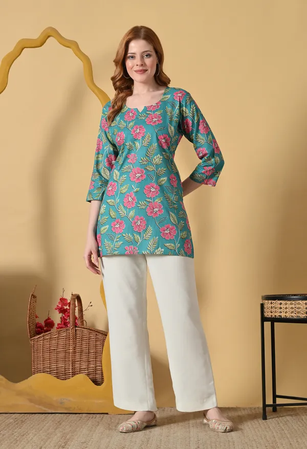 Rama_Green_Viscose_Rayon_Floral_Print_Straight_Short_Kurta_For_Women