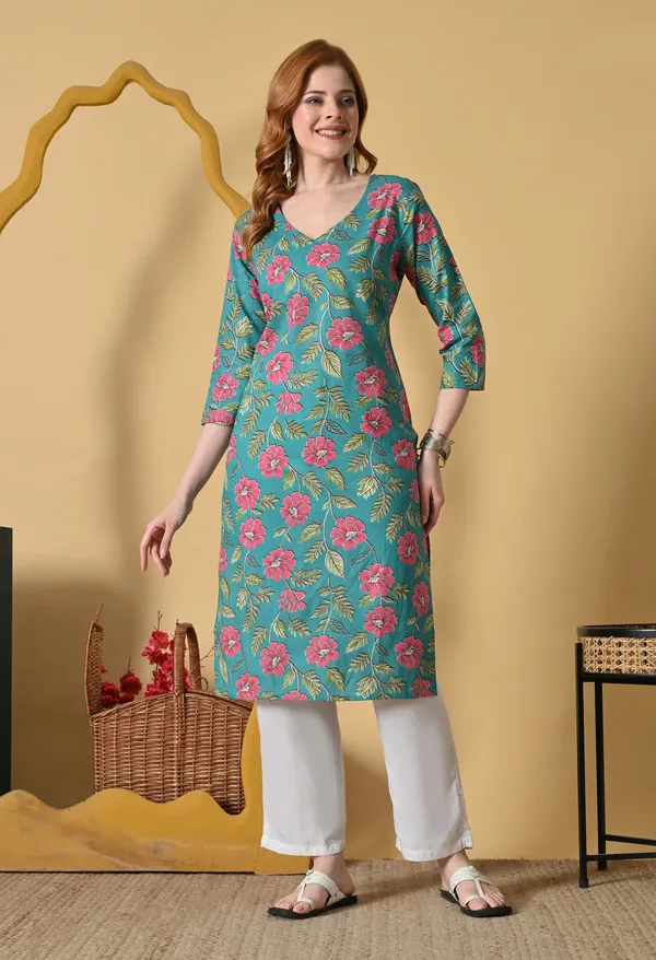 Rama_Green_Viscose_Rayon_Floral_Print_Straight_Kurta_For_Women