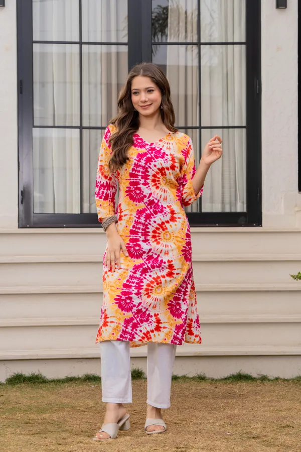 Yellow_Viscose_Rayon_Tie-Dye_Straight_Kurta_For_Women
