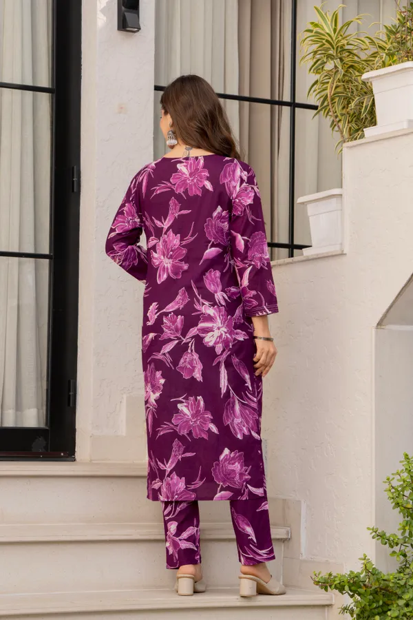 Purple_Viscose_Rayon_Floral_Print_Straight_Kurta_Pant_Set_For_Women