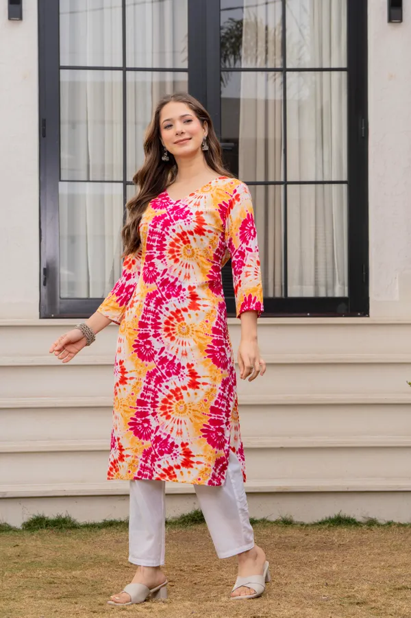 Yellow_Viscose_Rayon_Tie-Dye_Straight_Kurta_For_Women