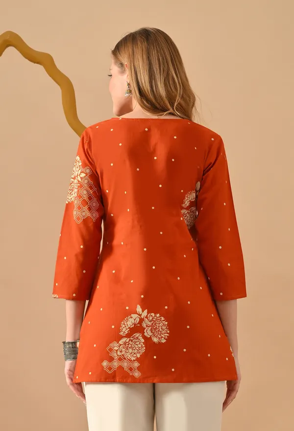 Orange_Viscose_Rayon_Embroidered_Straight_Top_For_Women