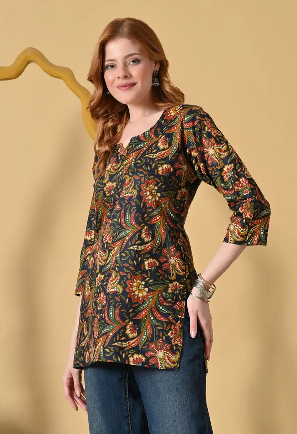 Black_Viscose_Rayon_Straight_Floral_Paisley_Print_Short_Kurta_For_Women