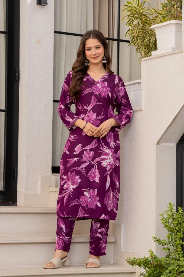 Purple_Viscose_Rayon_Floral_Print_Straight_Kurta_Pant_Set_For_Women