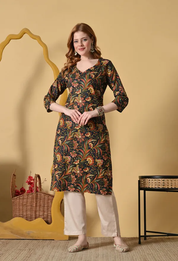 Black_Viscose_Rayon_Straight_Floral_Print_Kurta_For_Women
