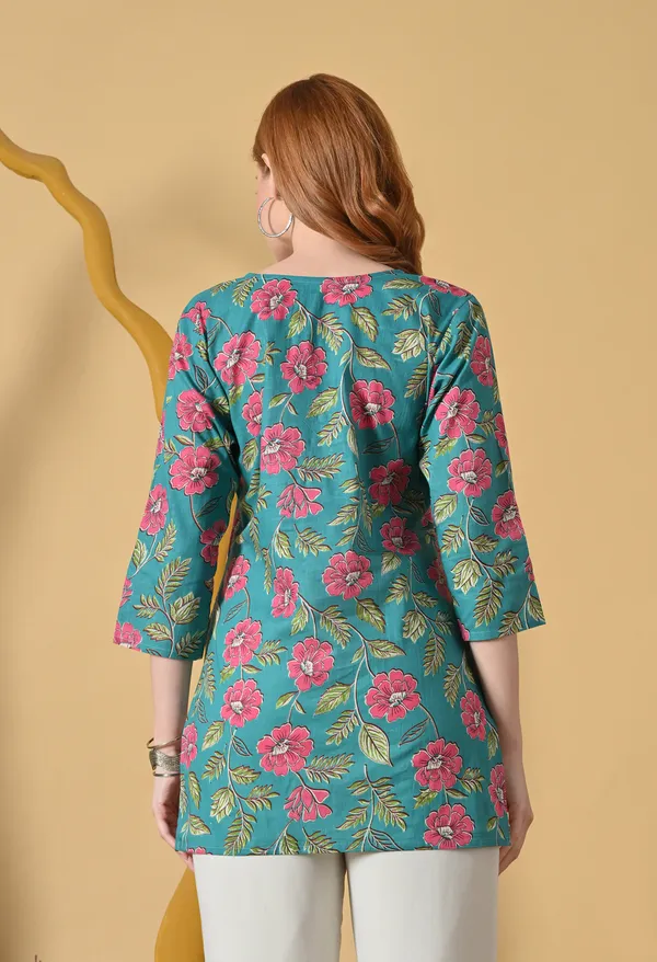 Rama_Green_Viscose_Rayon_Floral_Print_Straight_Short_Kurta_For_Women