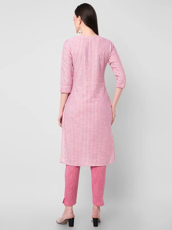 Pink_Viscose_Rayon_Striped_Straight_Kurta_Set_For_Women
