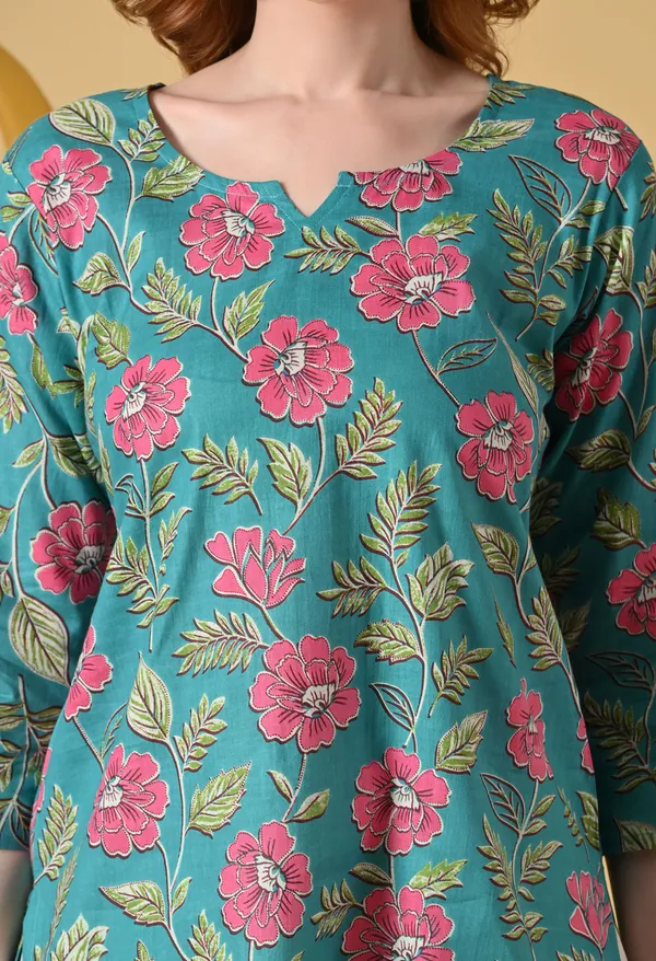 Rama_Green_Viscose_Rayon_Floral_Print_Straight_Short_Kurta_For_Women