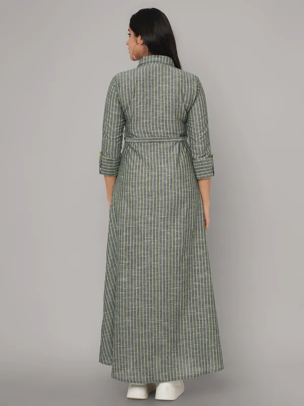 Green_Viscose_Rayon_Striped_Belted_Shirt_Dress_For_Women