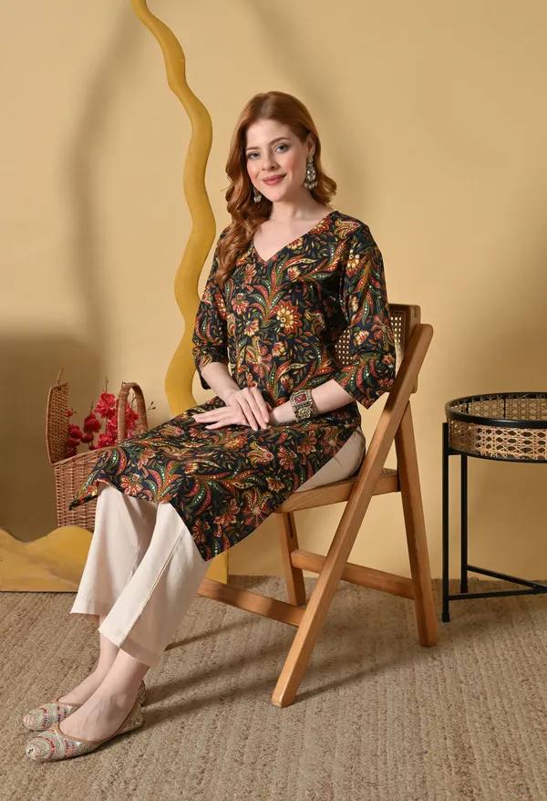 Black_Viscose_Rayon_Straight_Floral_Print_Kurta_For_Women