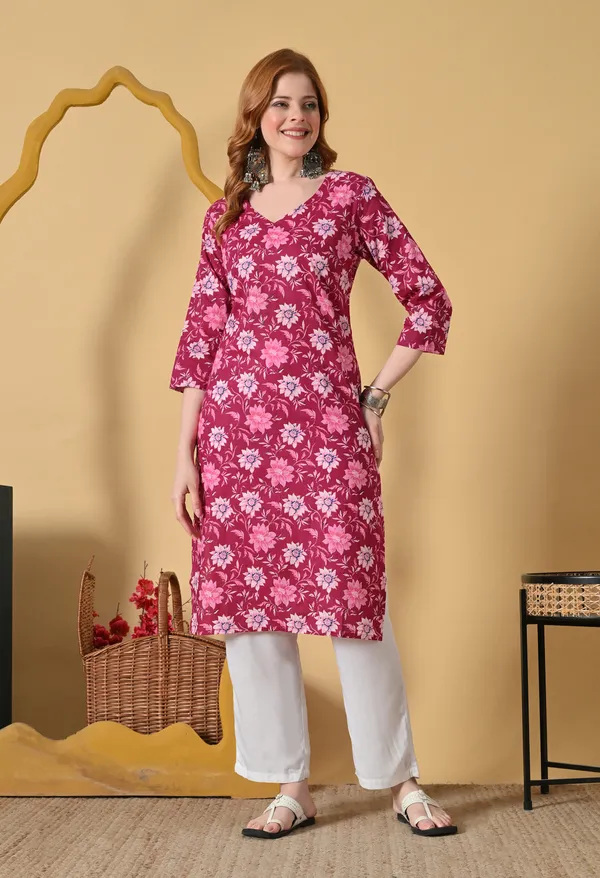 Maroon_Viscose_Rayon_Straight_Floral_Print_Kurta_For_Women