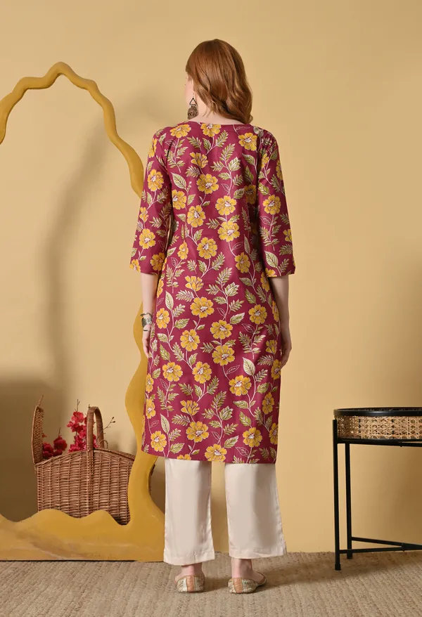 Maroon_Viscose_Rayon_Straight_Floral_Print_Kurta_For_Women