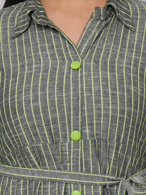 Green_Viscose_Rayon_Striped_Belted_Shirt_Dress_For_Women