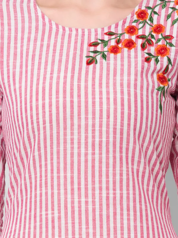 Pink_Viscose_Rayon_Striped_Straight_Kurta_Set_For_Women