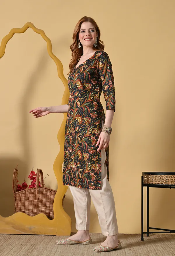 Black_Viscose_Rayon_Straight_Floral_Print_Kurta_For_Women