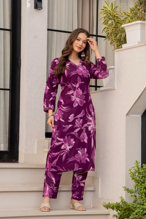Purple_Viscose_Rayon_Floral_Print_Straight_Kurta_Pant_Set_For_Women