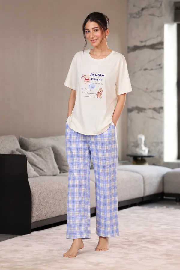 Positive_Vibes_Blue_Check_Lycra_Nightdress_Set_for_Women