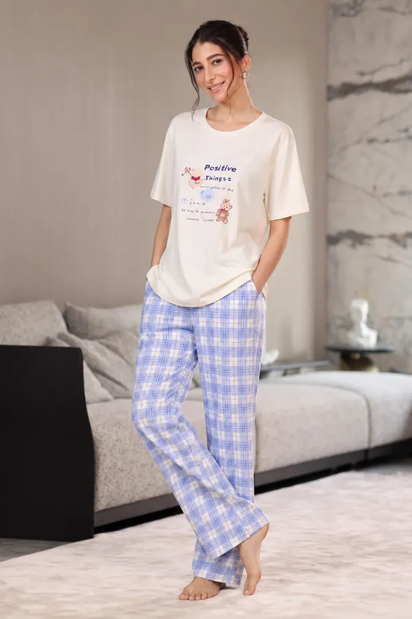 Positive_Vibes_Blue_Check_Lycra_Nightdress_Set_for_Women