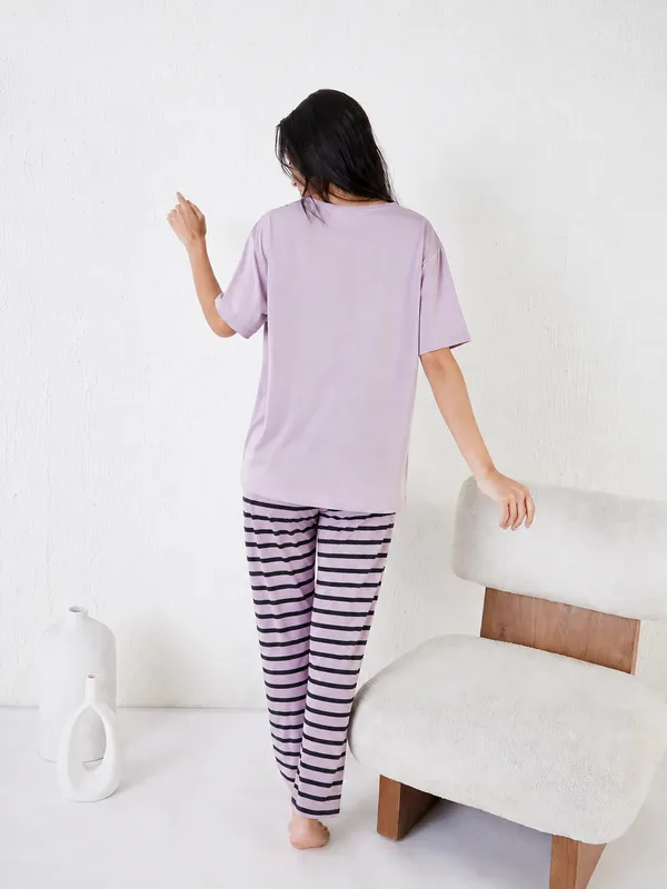 Women’s_Lavender_Cat_Printed_Night_Suit_Set_–_Striped_Pajama