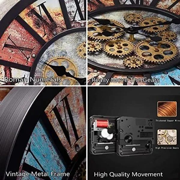 Brown_Metal_Mdf_Industrial_Steampunk_Rotating_Gear_Roman_Numeral_Wall_Clock
