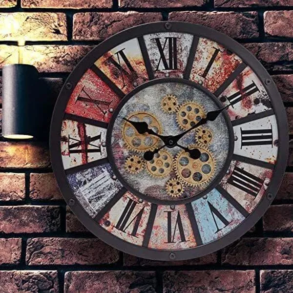 Brown_Metal_Mdf_Industrial_Steampunk_Rotating_Gear_Roman_Numeral_Wall_Clock