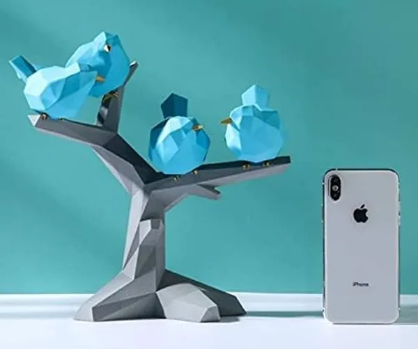 Blue_Polyresin_Low_Poly_Bird_Figurine_On_Branch