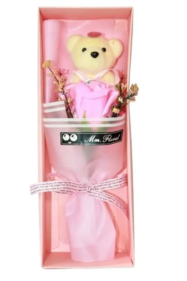 Pink_Artificial_Rose_Bouquet_Teddy_Bear_Flower_Gift_Set