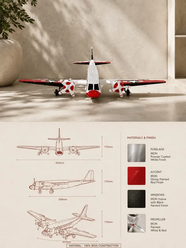 White_And_Red_Vintage_Metal_Aircraft_Showpiece
