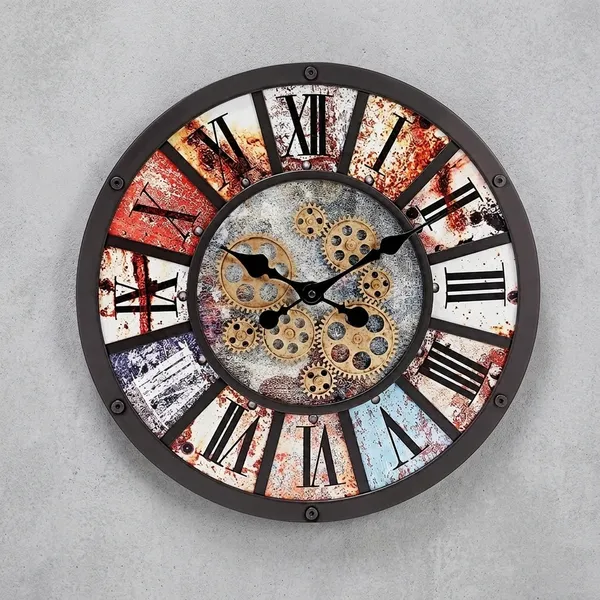 Brown_Metal_Mdf_Industrial_Steampunk_Rotating_Gear_Roman_Numeral_Wall_Clock