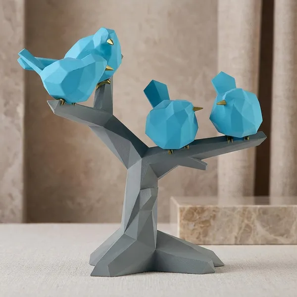 Blue_Polyresin_Low_Poly_Bird_Figurine_On_Branch