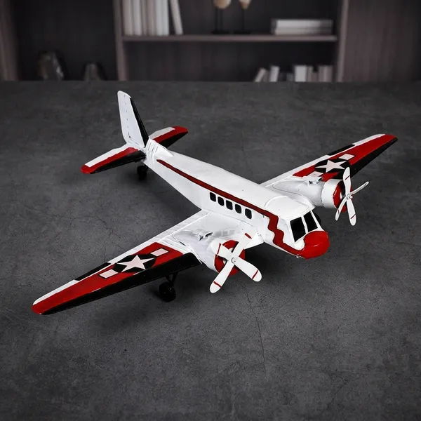 White_And_Red_Vintage_Metal_Aircraft_Showpiece