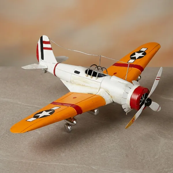 White_And_Orange_Vintage_Metal_Aircraft_Showpiece