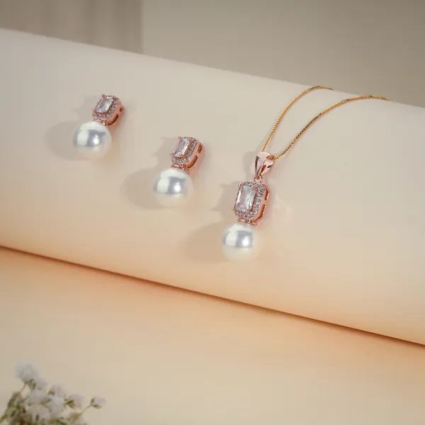 Rose_Gold_Plated_Crystal_Pearl_Drop_Necklace_And_Earrings_Set_For_Women