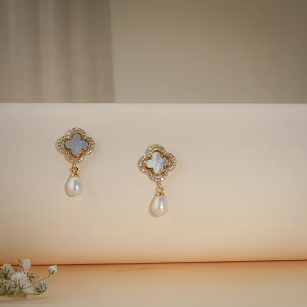 Gold_Plated_Mother_Of_Pearl_Clover_Drop_Earrings_For_Women
