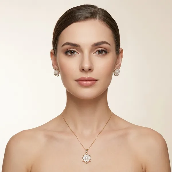 Gold_Plated_Floral_Pearl_Pendant_Necklace_And_Earrings_Set_For_Women