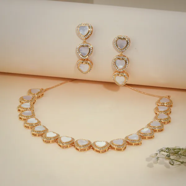 Gold_And_White_Stone_Heart_Necklace_And_Earrings_Set_For_Women