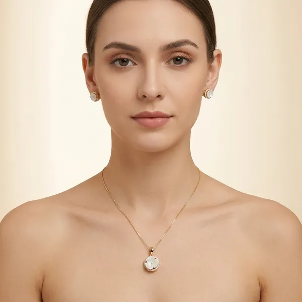 Gold_&_White_Floral_Crystal_Necklace_And_Earring_Set_For_Women