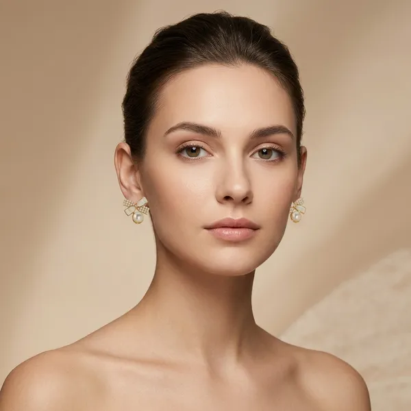 Gold_&_White_Pearl_Crystal_Bow_Stud_Earrings_For_Women